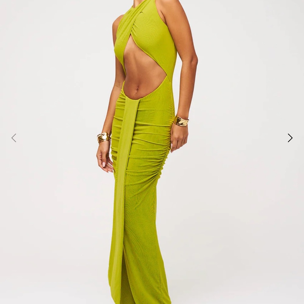 MURCI OLIVE DRESS Elegant Lime Green Cut-Out Dress